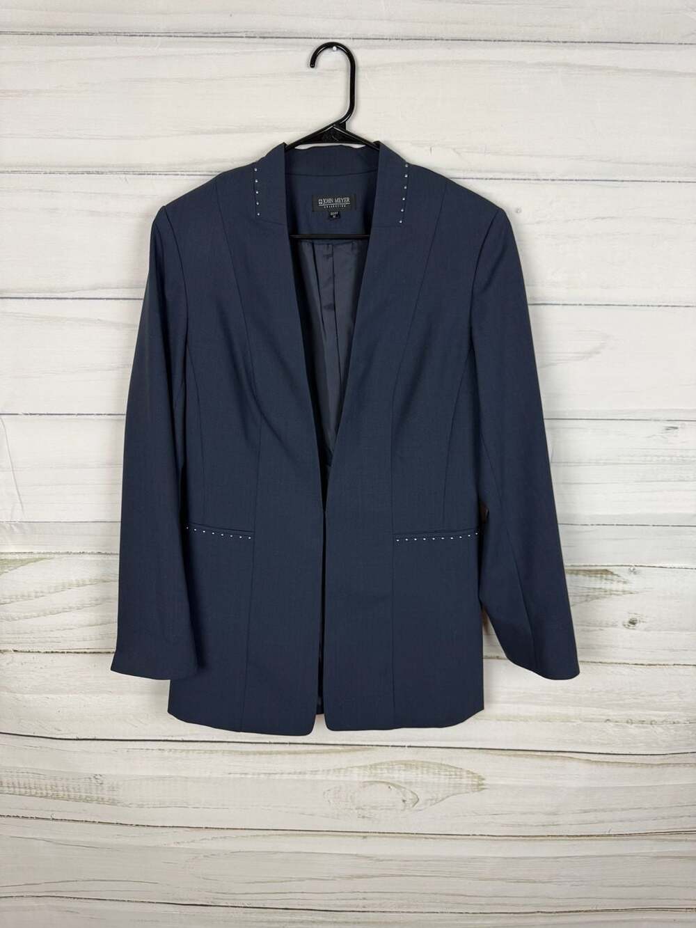 John Meyer Collection Navy Blue Embellished Blazer Size 12